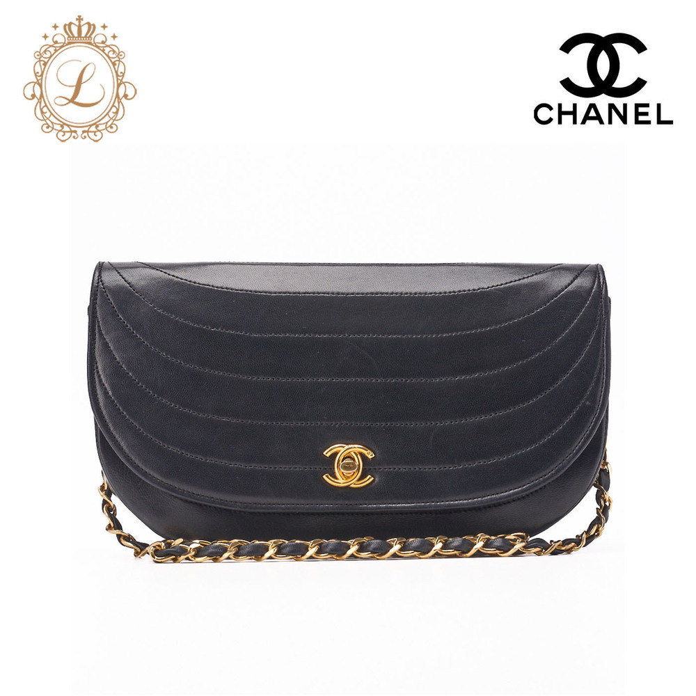 Chanel shoulder bag half moon black lambskin chain strap